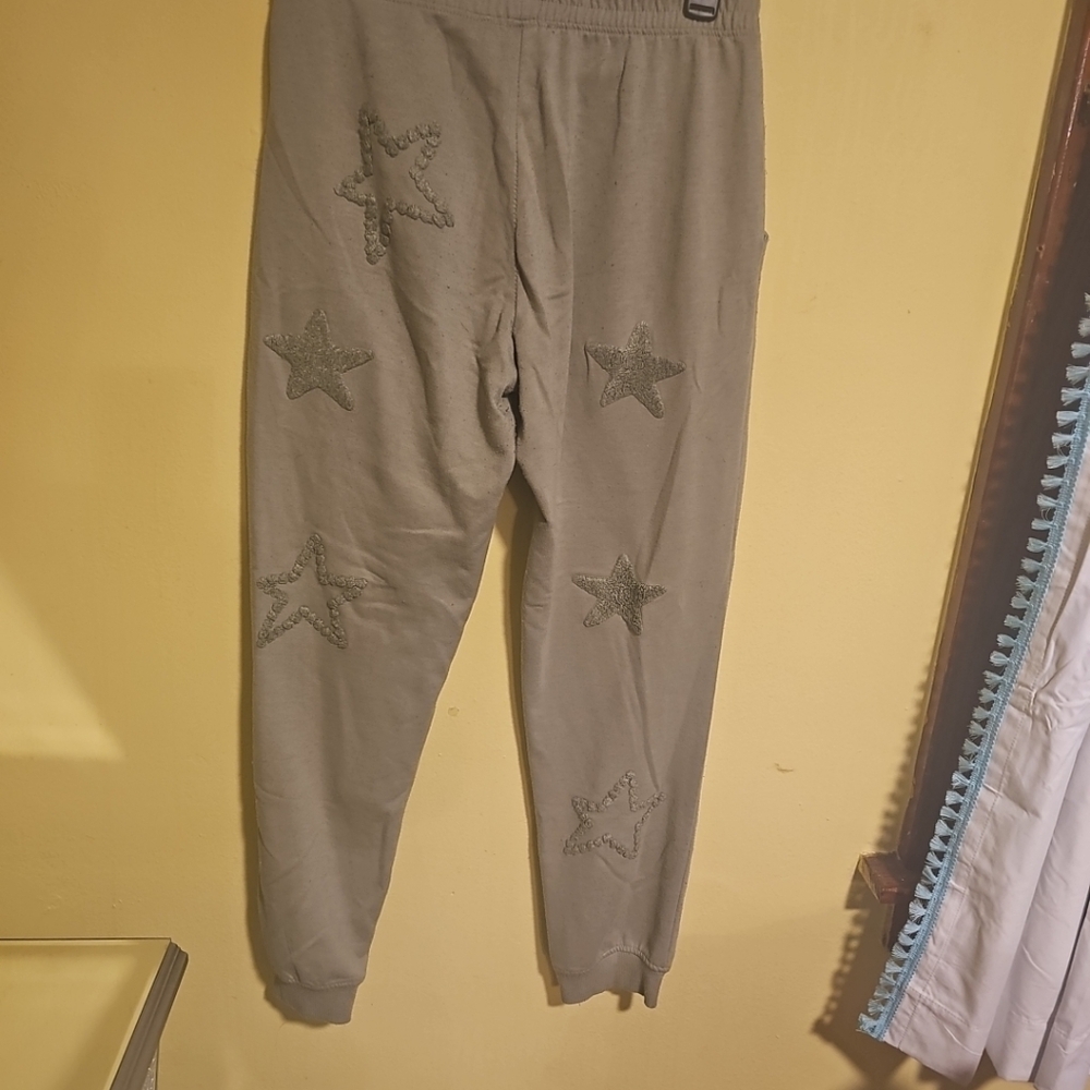 Pink Rose Junior Size Medium Sage Green Stars Jogger Comfy Sweatpants - Picture 8 of 10